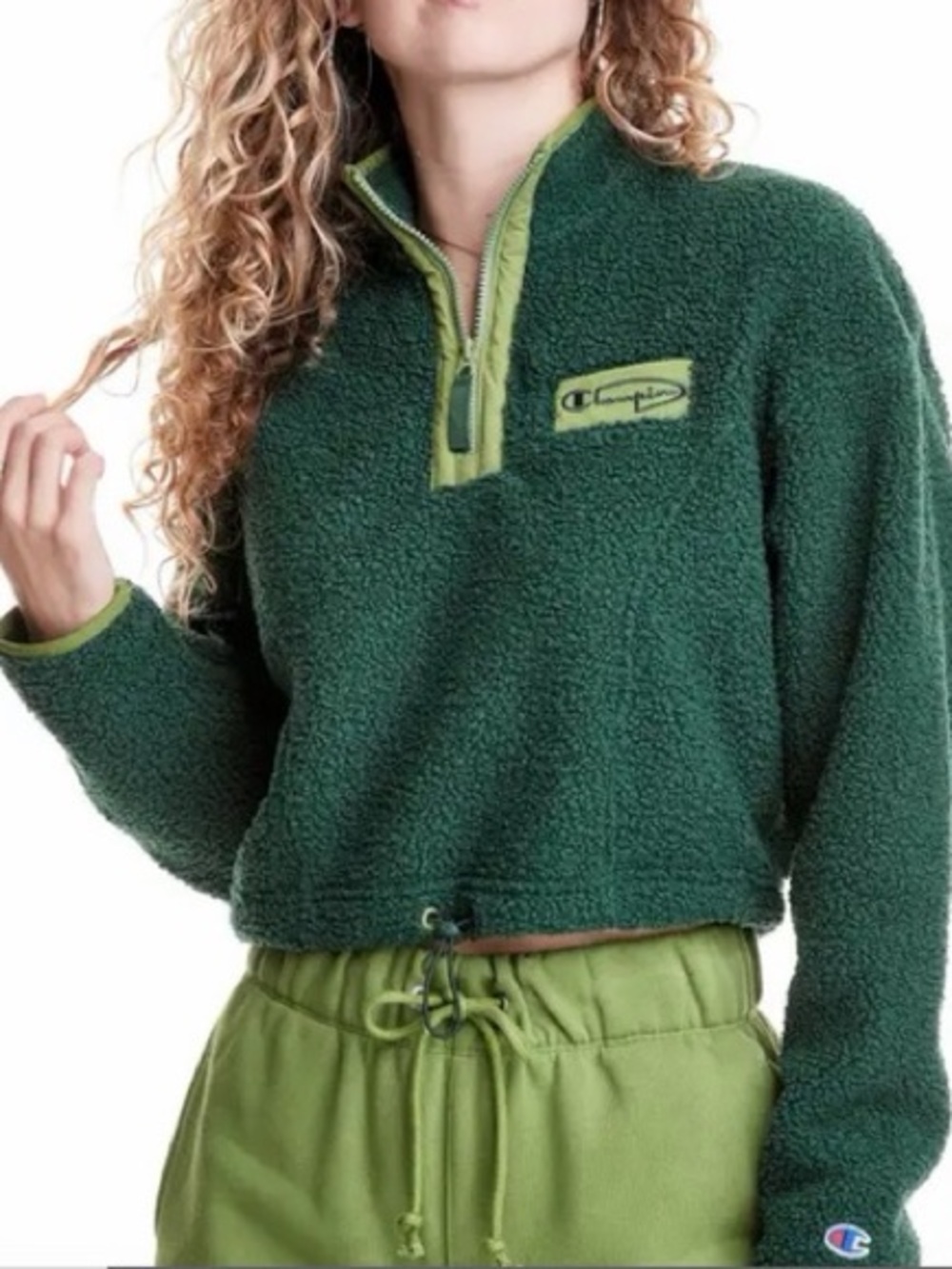 Champion Dark Green Sherpa Half-Zip Pullover with Lime Trim